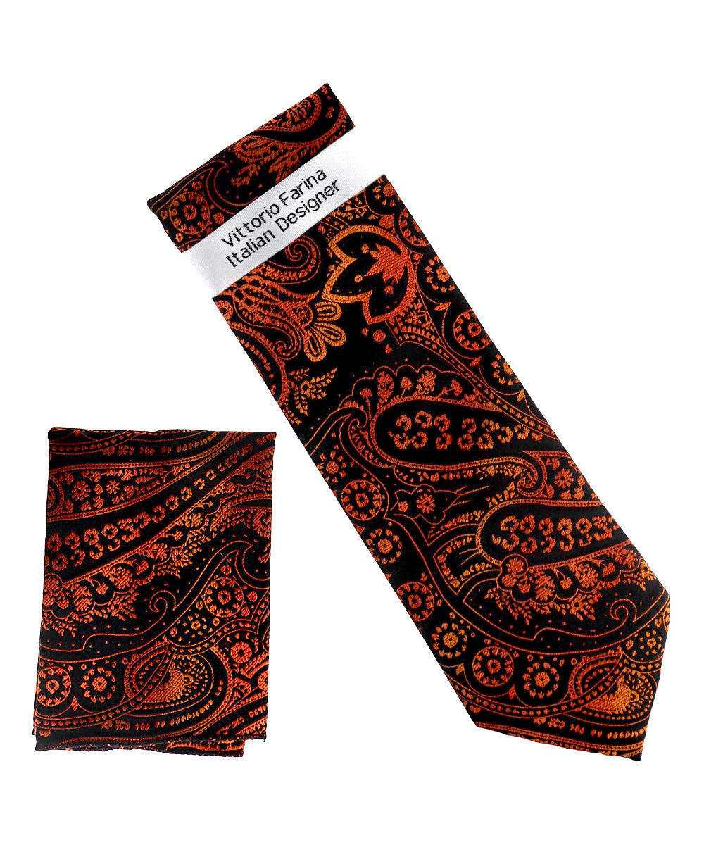 Vittorio Farina Men's Paisley Design Necktie & Pocket Square
