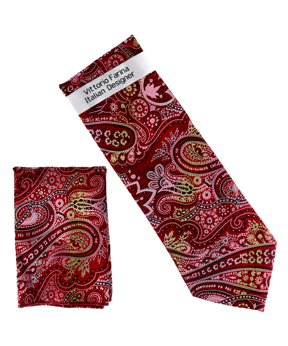 Vittorio Farina Men's Paisley Design Necktie & Pocket Square