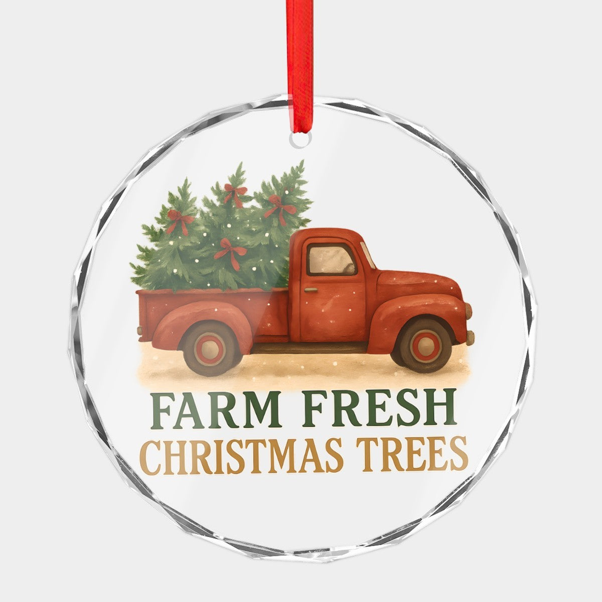 Vintage Pickup Truck Farm Fresh Christmas Trees Round Glass Ornament