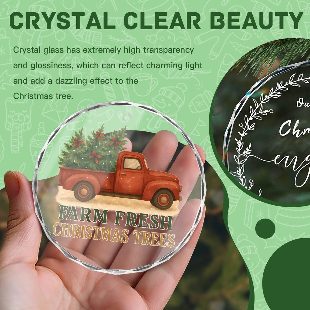 Vintage Pickup Truck Farm Fresh Christmas Trees Round Glass Ornament