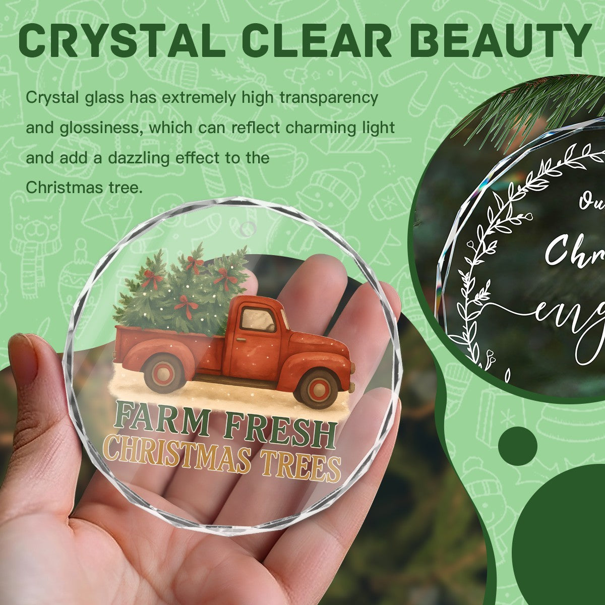 Vintage Pickup Truck Farm Fresh Christmas Trees Round Glass Ornament