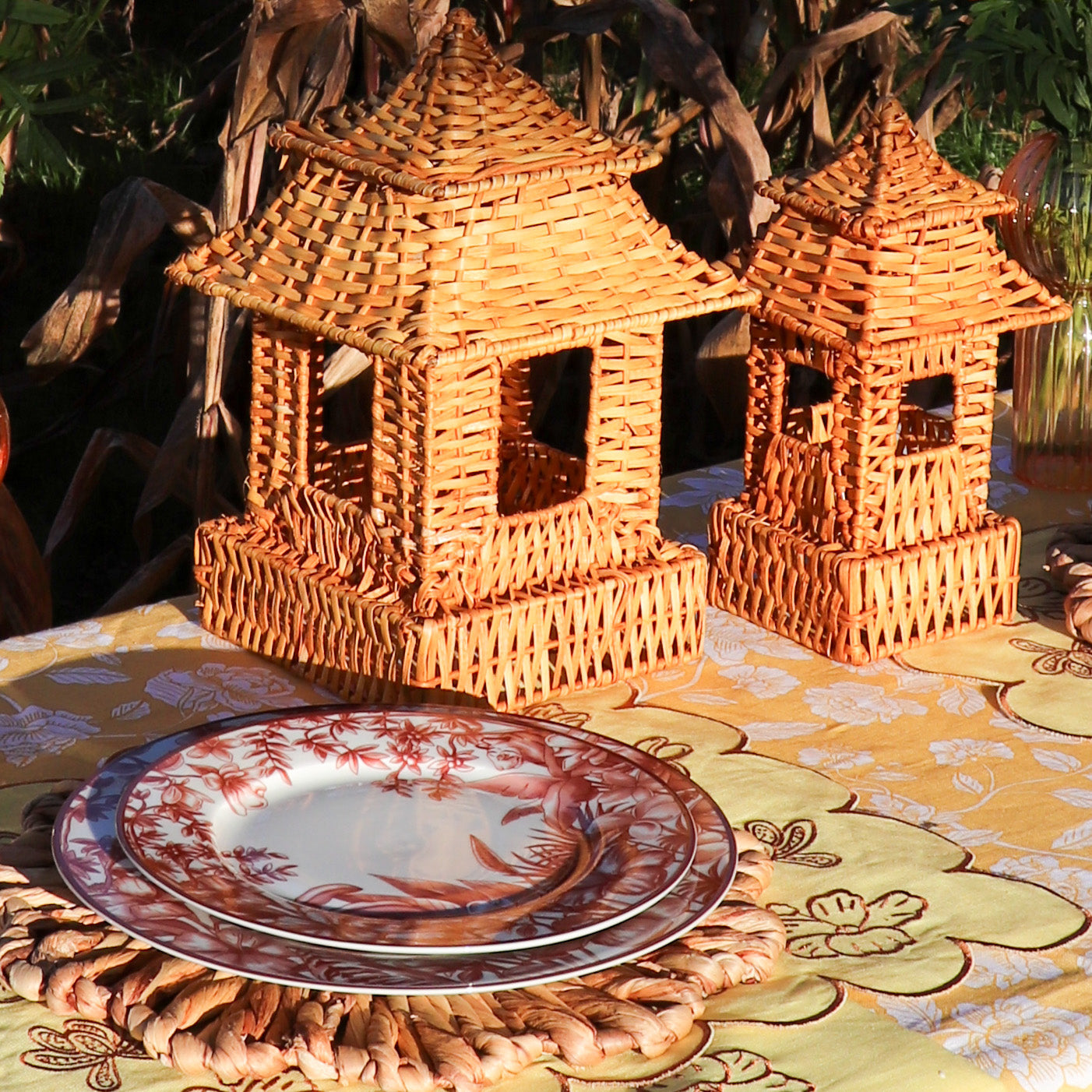 Natural Rattan Pagoda Set - 1 Large & 1 Small