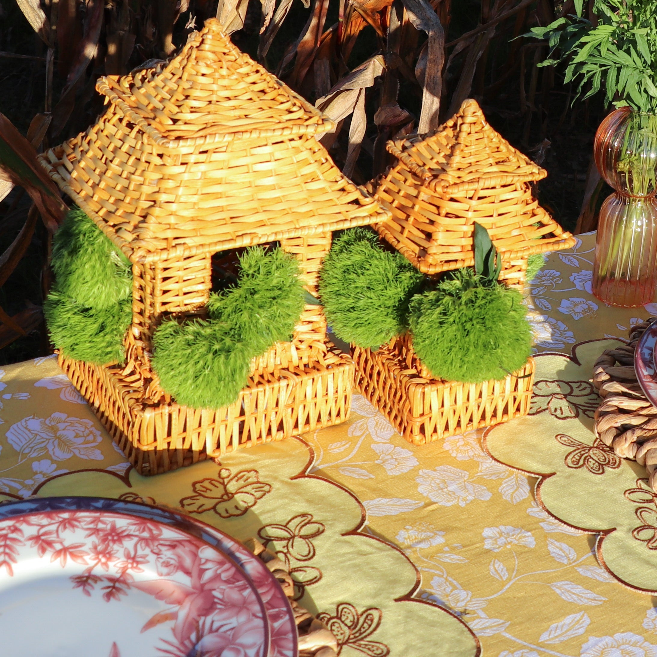 Natural Rattan Pagoda Set - 1 Large & 1 Small