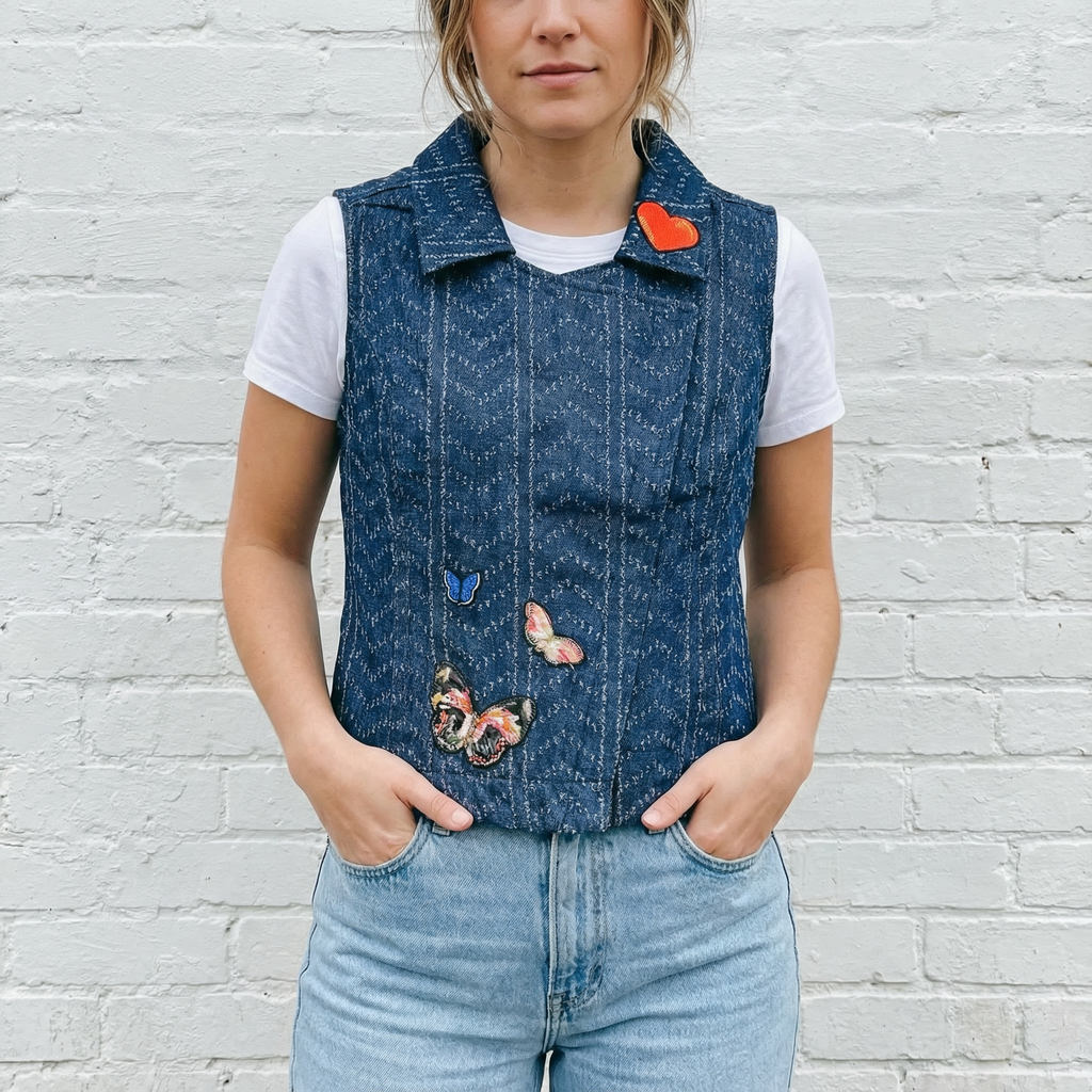 Nice Patches, Babe! Denim Vest with Zipper and Embroidered Patches [Sizes SM-XL]