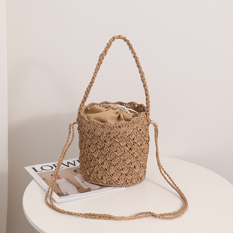 Special Interest Design Bucket Straw Bag Crossbody Woven Tote Women Seaside Vacation Beach Bag