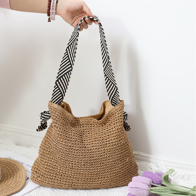 Navy Straw Bag Handmade Shoulder Woven Bag Women Bag Holiday Beach Bag