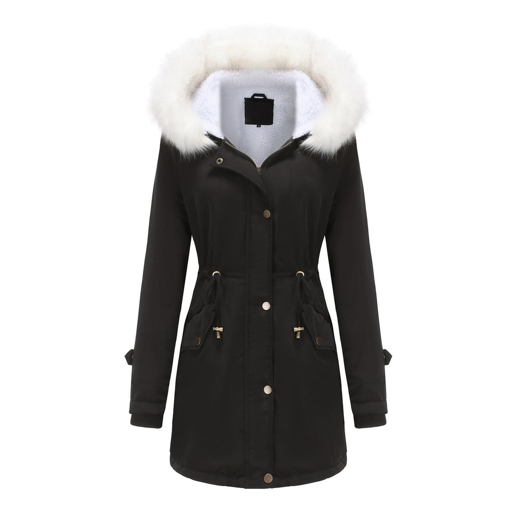 Autumn Winter Detachable Fur Collar Women Overcome Long Sleeve Hooded Cotton Padded Coat Fleece Coat Cotton Padded Coat Women