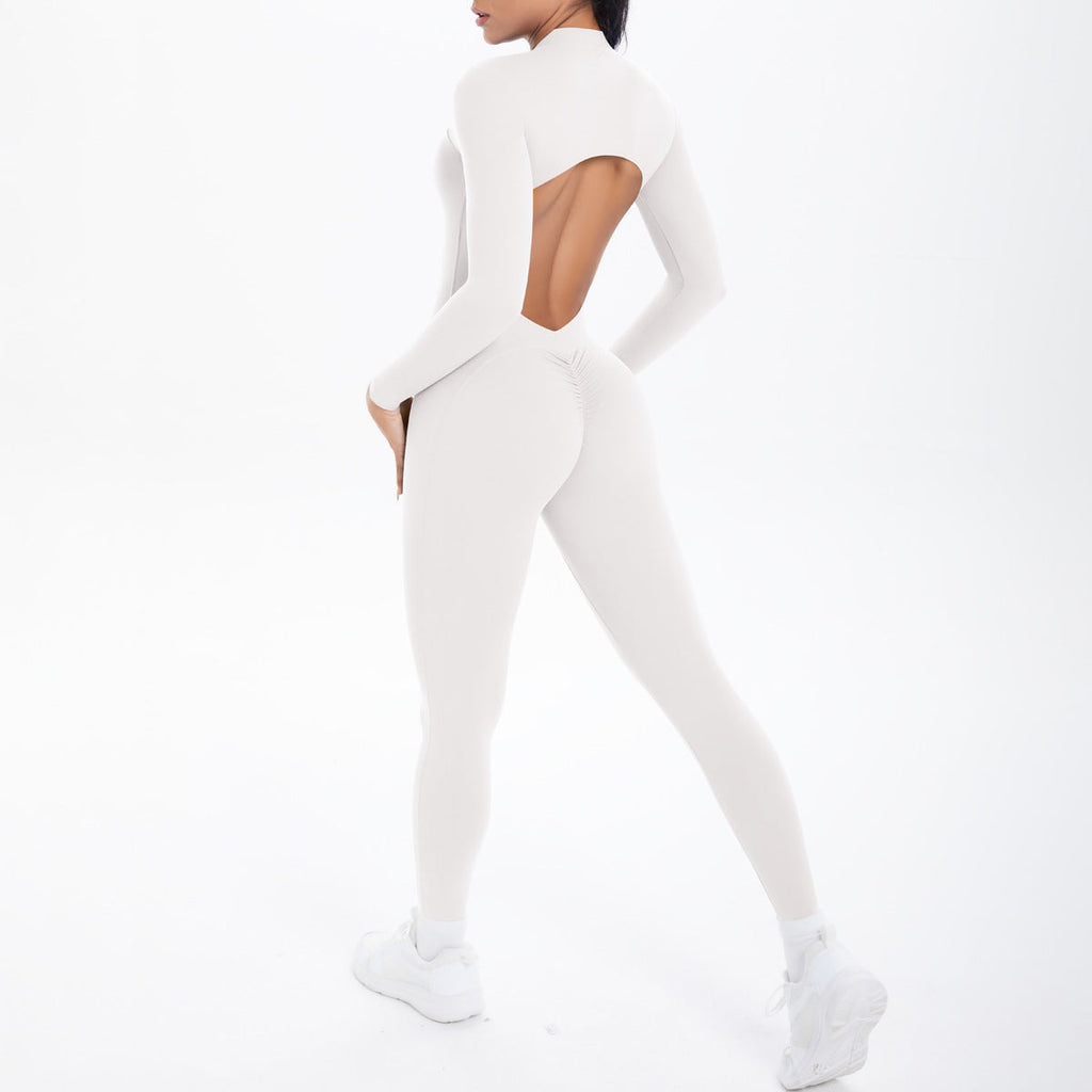 Long Sleeve Yoga Zipper One Piece High Strength Hollow Out Cutout out Beauty Back Running Fitness Clothes Sports One Piece Tights