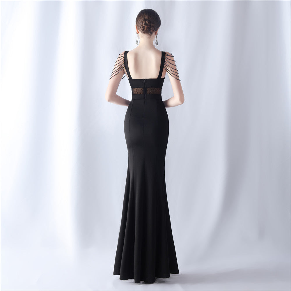 Beaded See through Wedding Exhibition Dinner Evening Dress