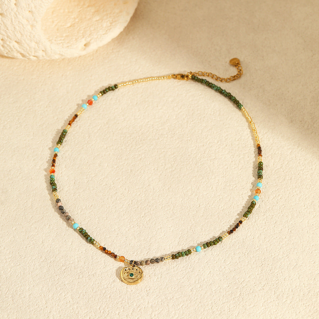 Affordable Luxury Natural Stone Necklace Stainless Steel Clavicle Chain Fresh Niche Multi Treasure Retro Necklace