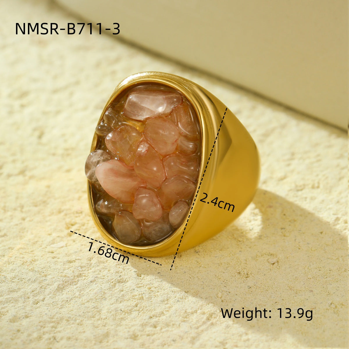 Retro Trendy All Match Stainless Steel Natural Stone Geometric Abstract Ring Non Fading Ring Simple Exquisite High Grade Bracelet