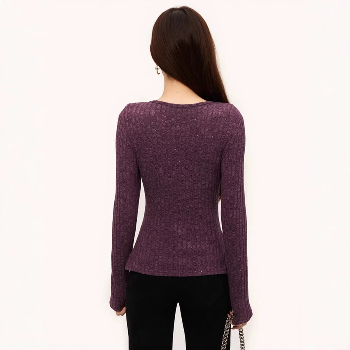 Diamond Accessories Purple Slim Bottoming Women Autumn Winter Niche Long Sleeves Inner Wear
