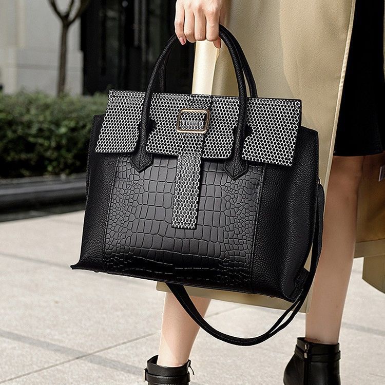 Women Handbag Simple Tote Bag Large Capacity Crocodile Pattern Bag Women