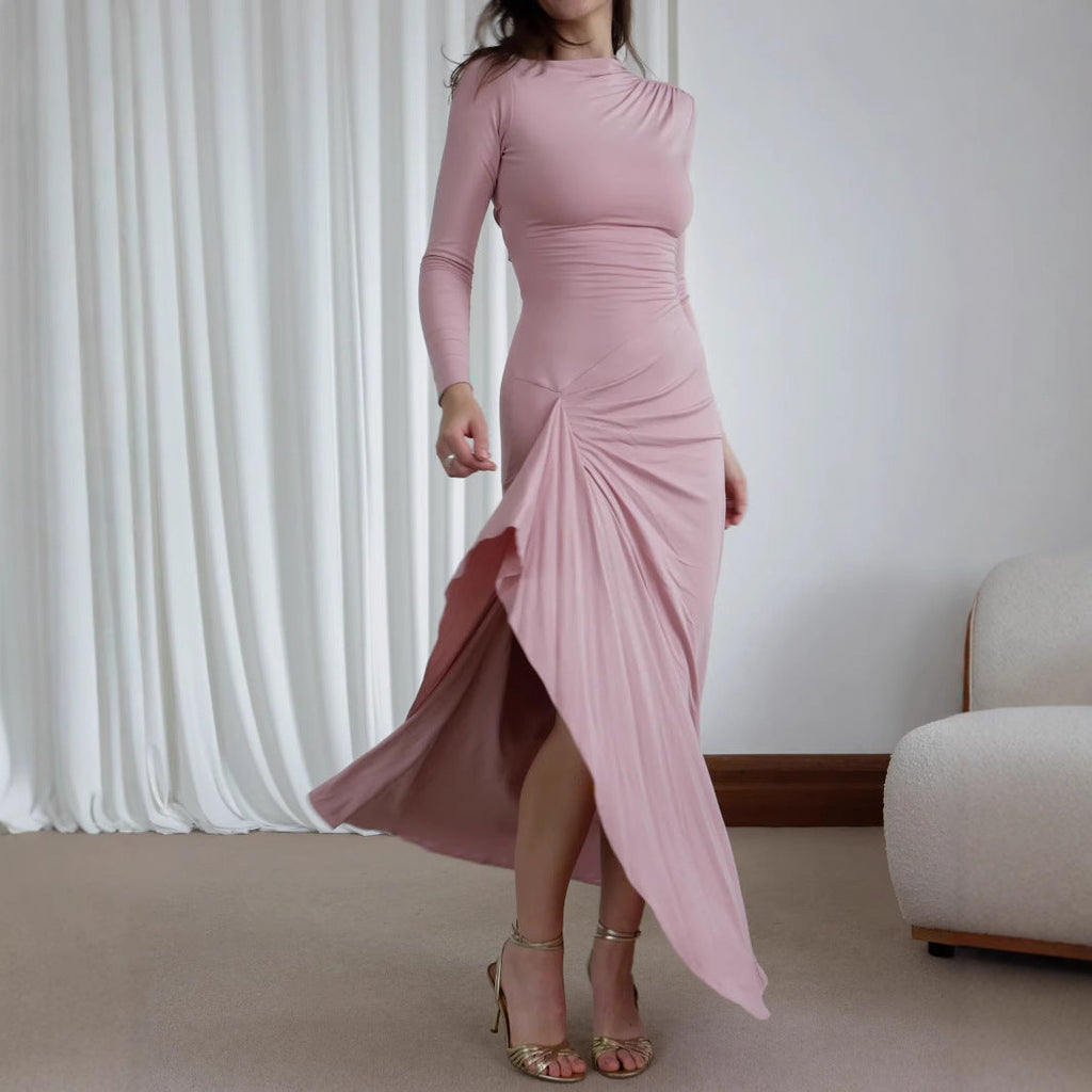 Autumn Winter Long Sleeve Slim Fit Dress Casual Lace Up Stretch Dress