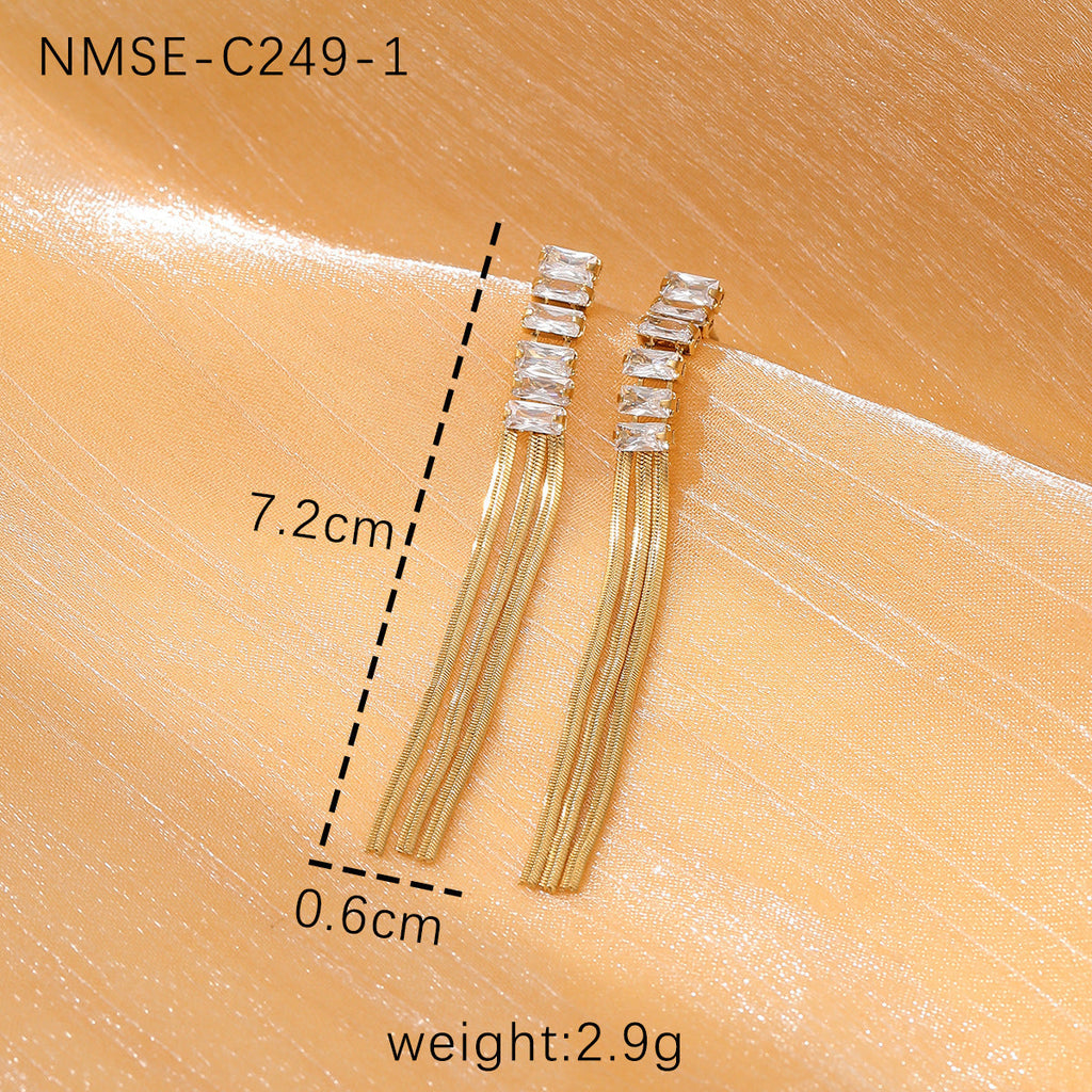 Diamond Tassel Titanium Steel Earrings Women Affordable Luxury Wild High Grade Stainless Steel Earrings Women