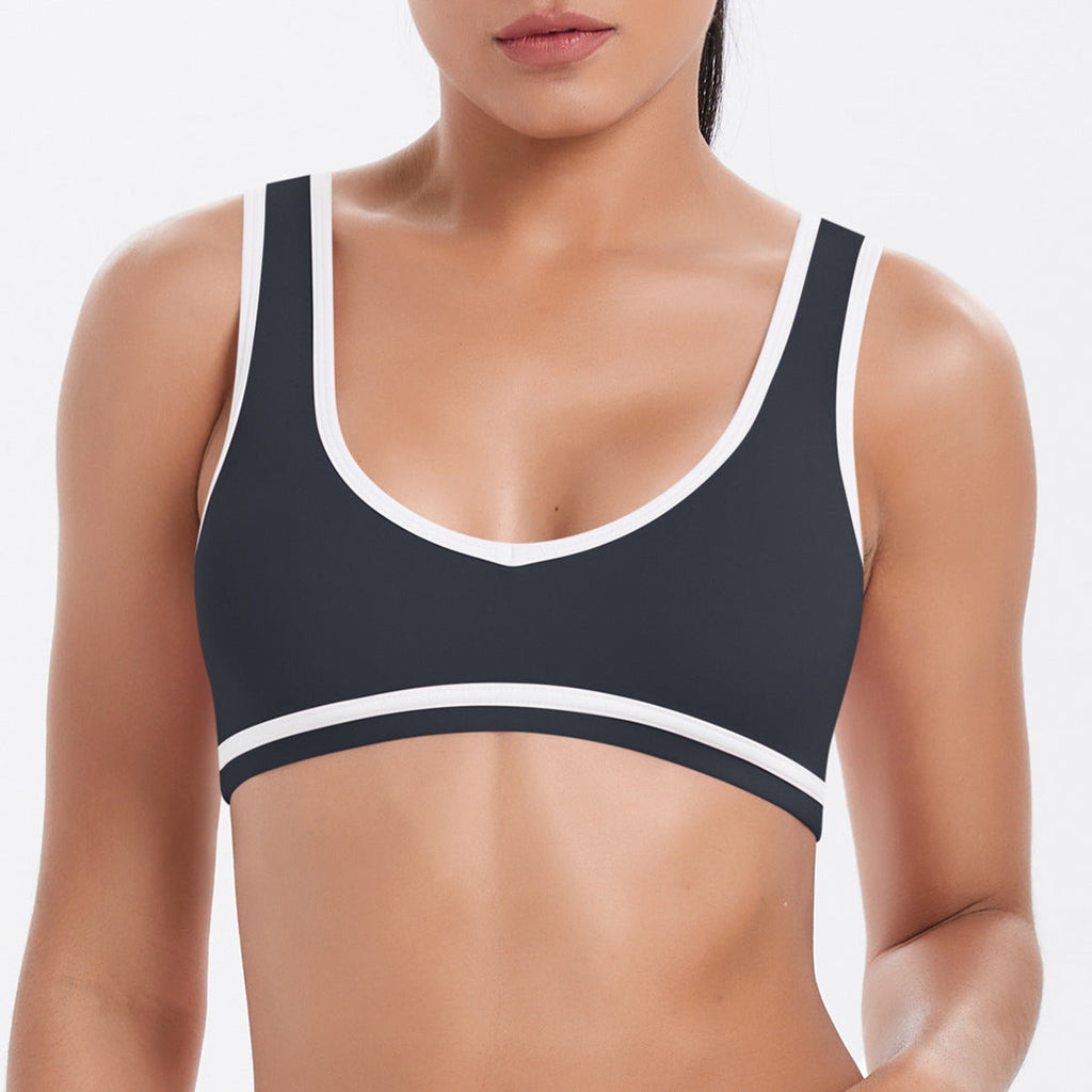 Tight Nude Feel Contrast Color Sports Back Shaping Women Backless Yoga Bra Tennis Workout Clothes Outer Wear Sports Top