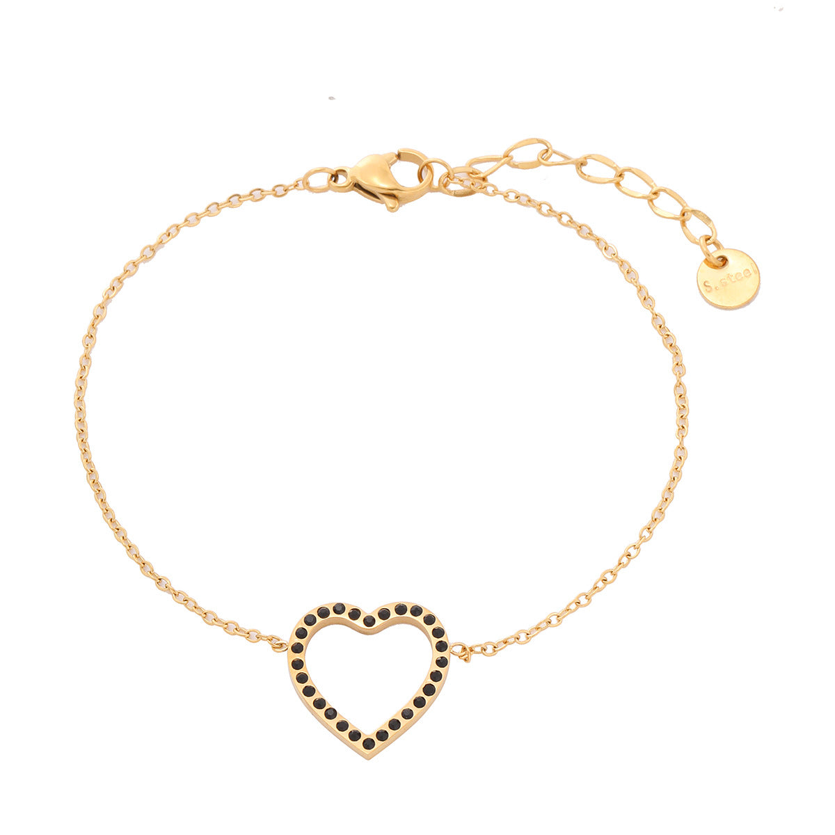 Hollow Out Cutout Heart Micro Rhinestone Titanium Steel Bracelet Women Simple Stainless Steel Ornament Women