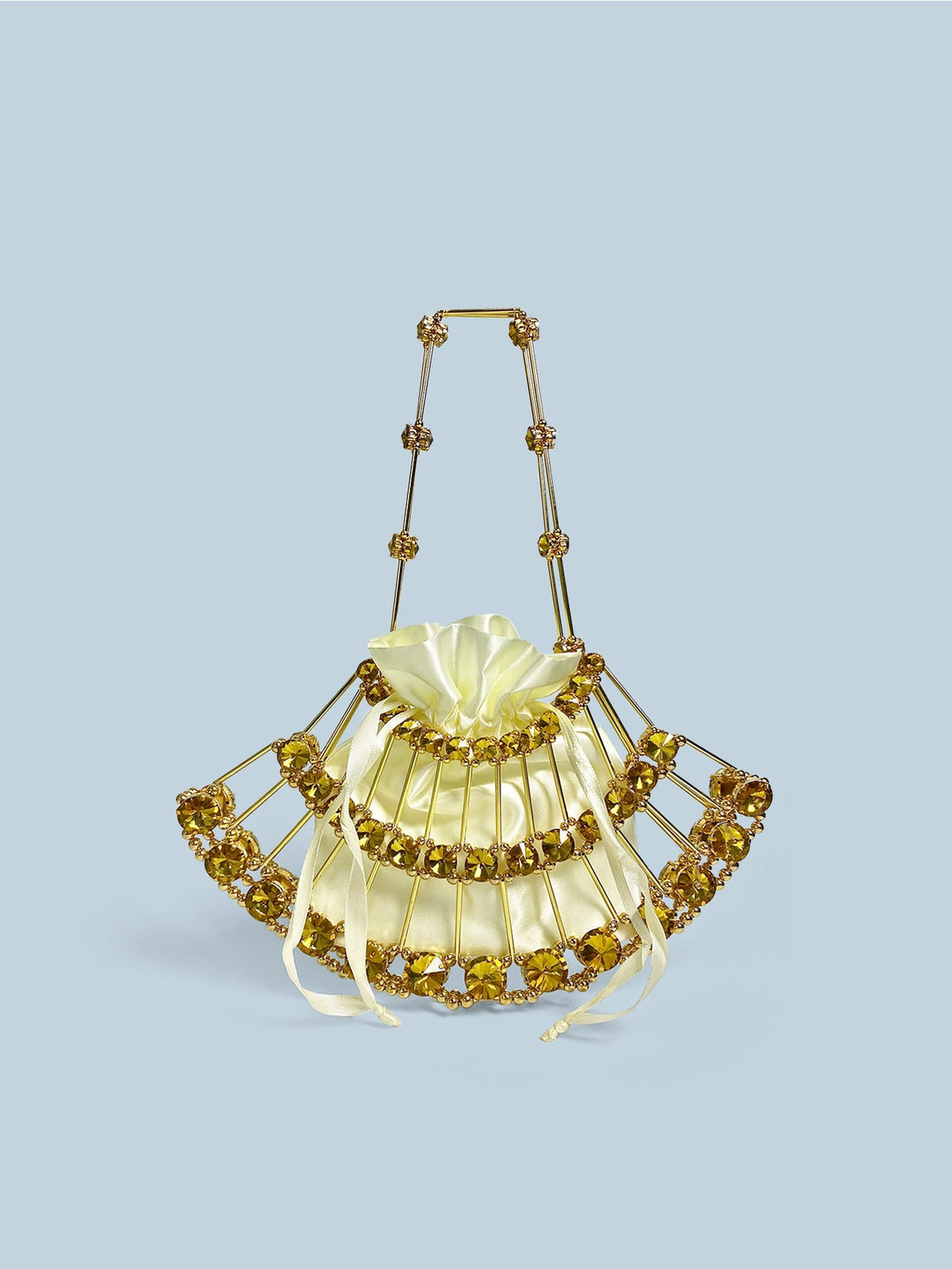 Gold Diamond Decorations Metal Woven Hollowed Women Mini Hand Handle Cocktail Bag