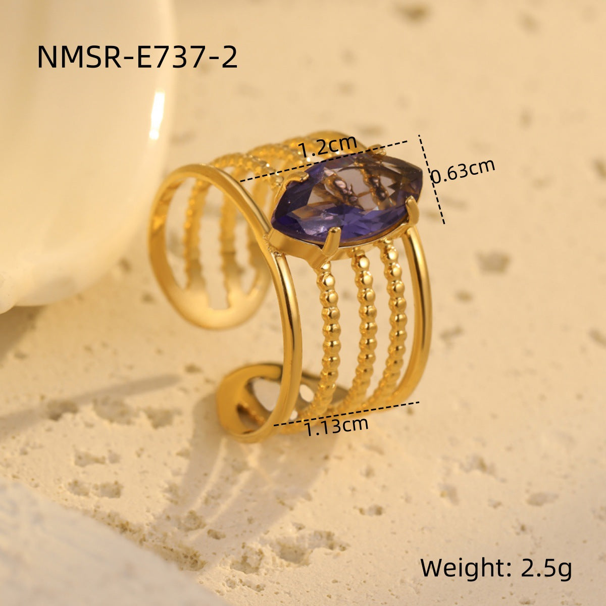 Stainless Steel Wide Surface Hollow Out Cutout Water Drops Zircon Ring Women Special Interest Light Luxury High Sense Ornament