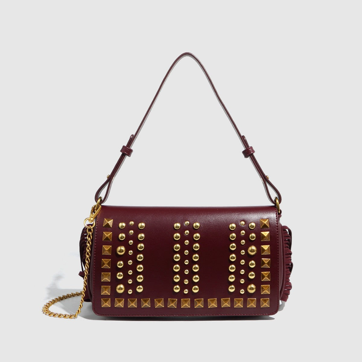 Women Bag Rivet Bag Retro Tassel Rivet Bag Adjustable Shoulder Crossbody Women Bag