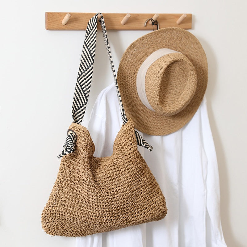 Navy Straw Bag Handmade Shoulder Woven Bag Women Bag Holiday Beach Bag