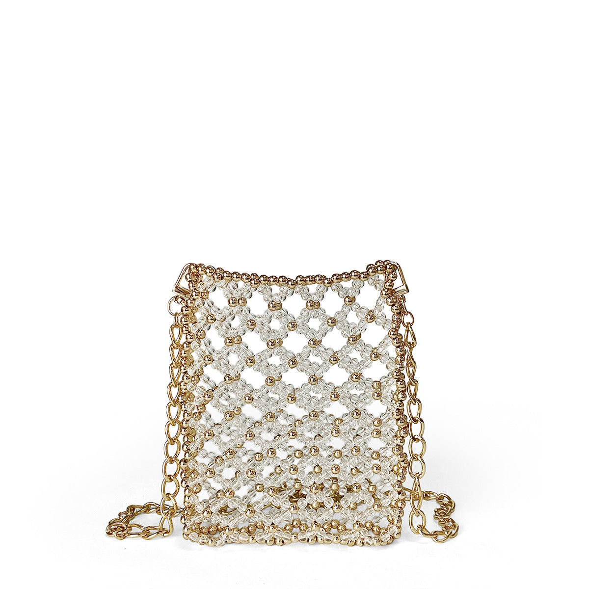 Personalized Minority Metal Texture Design Shoulder Bag Handmade Beaded Hollow Out Cutout Shiny Small Square Bag Messenger Bag