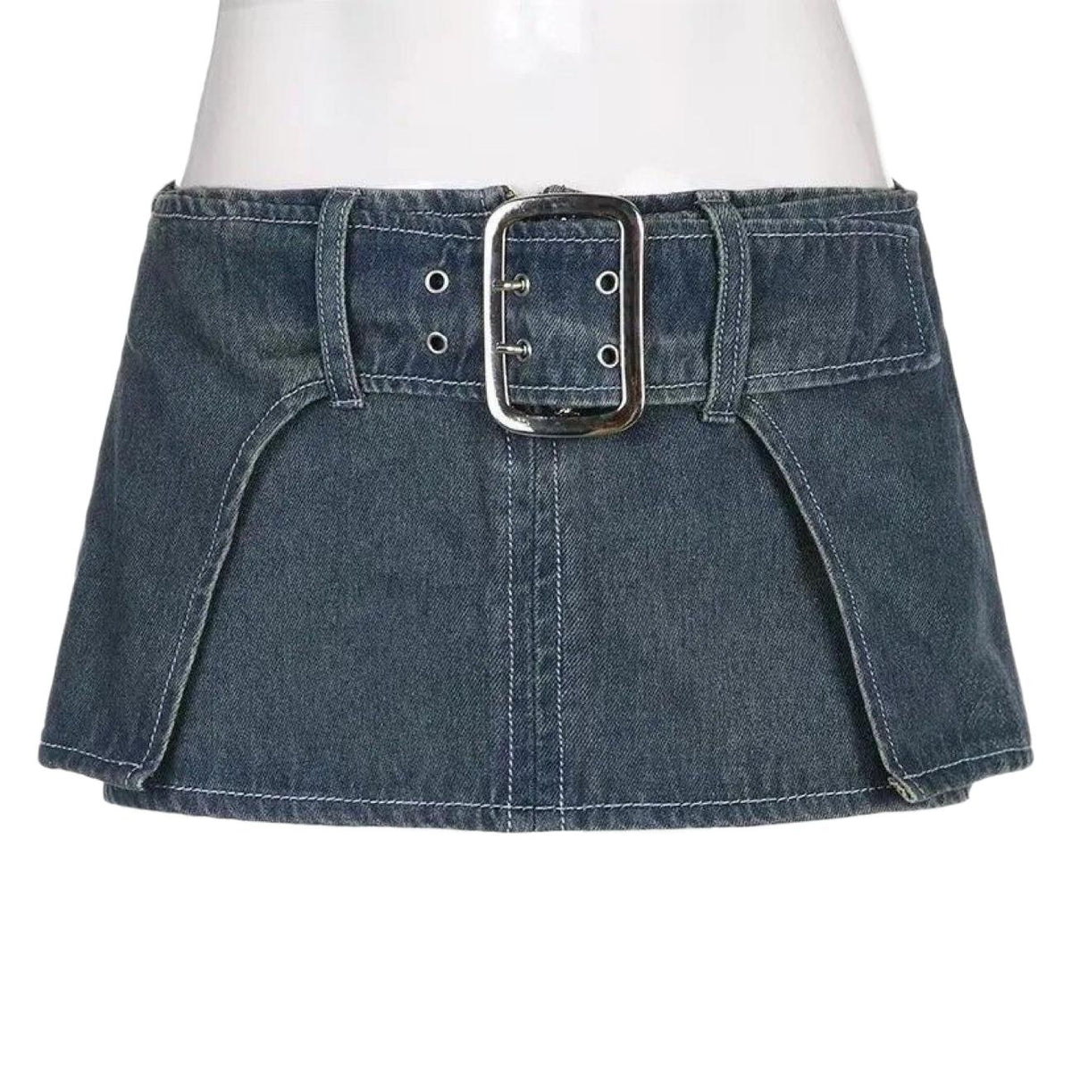 Sexy Personalized Design Faux Two Layer Ultra Short Denim Skirt Distressed Waist Large Breasted Hip Lift Skirt