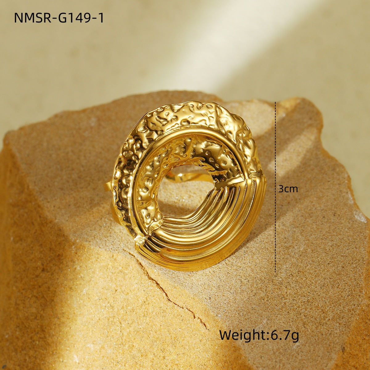 Arrival Exaggerated High Grade Titanium Steel Ring Concave Convex Hammer Pattern Semicircle Hollow Out Cutout Circle Stainless Steel Bracelet