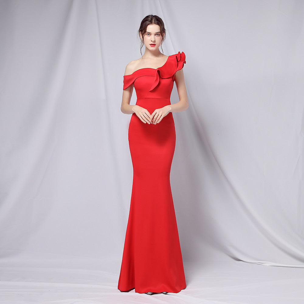 off-Shoulder Banquet Evening Dress Maxi Party Long Elegant Slim Sexy Fishtail Dress Formal Gown