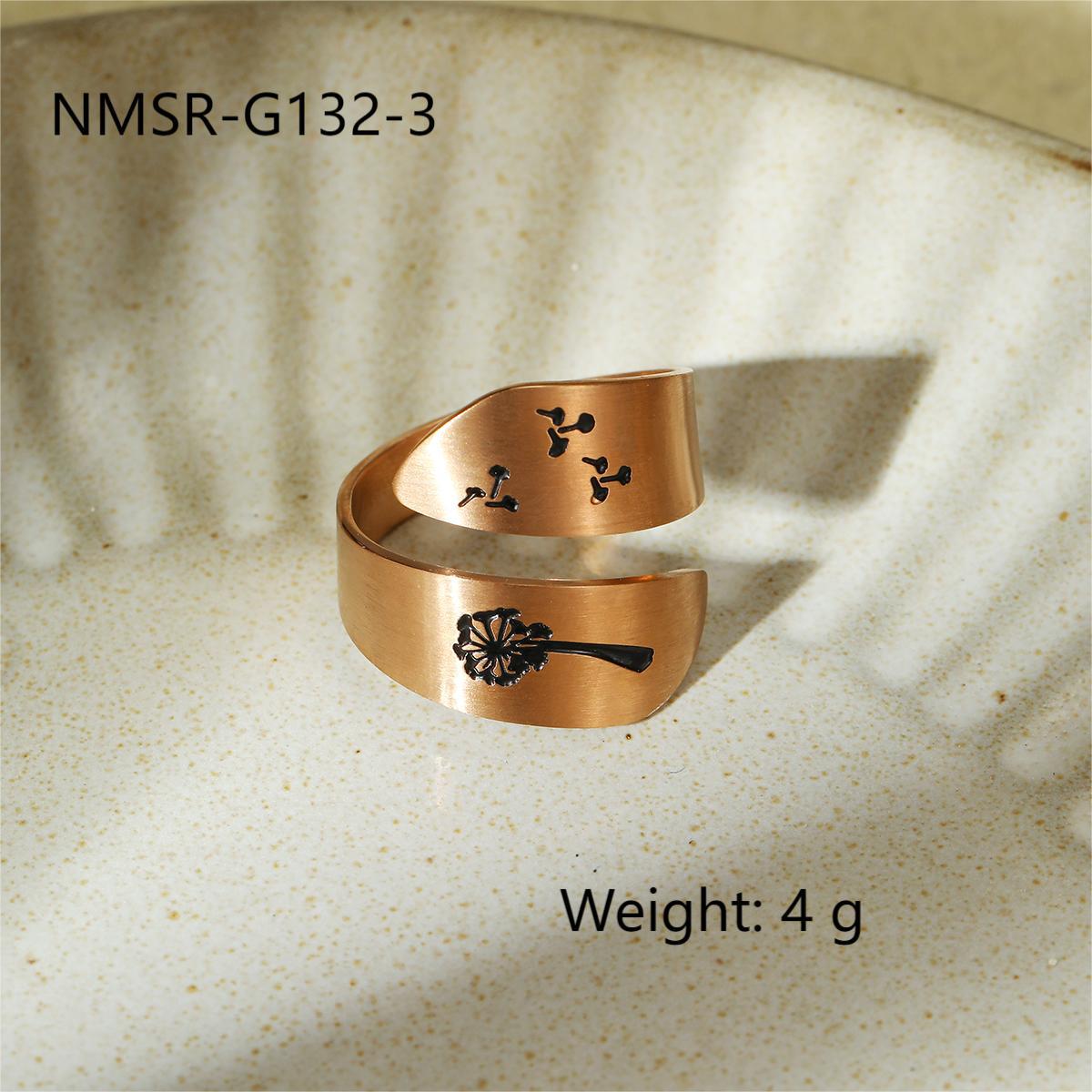 Arrival Corrosion Dripping Dandelion Titanium Steel Open End Ring Printing Casual Stainless Steel Adjustable Ring
