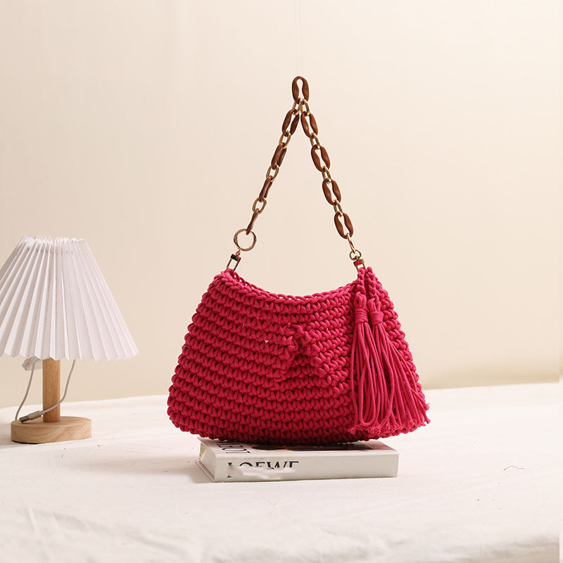 Underarm Cotton Thread Woven Bag Tassel One Shoulder Straw Bag Vacation Beach Bag Niche Women Bag