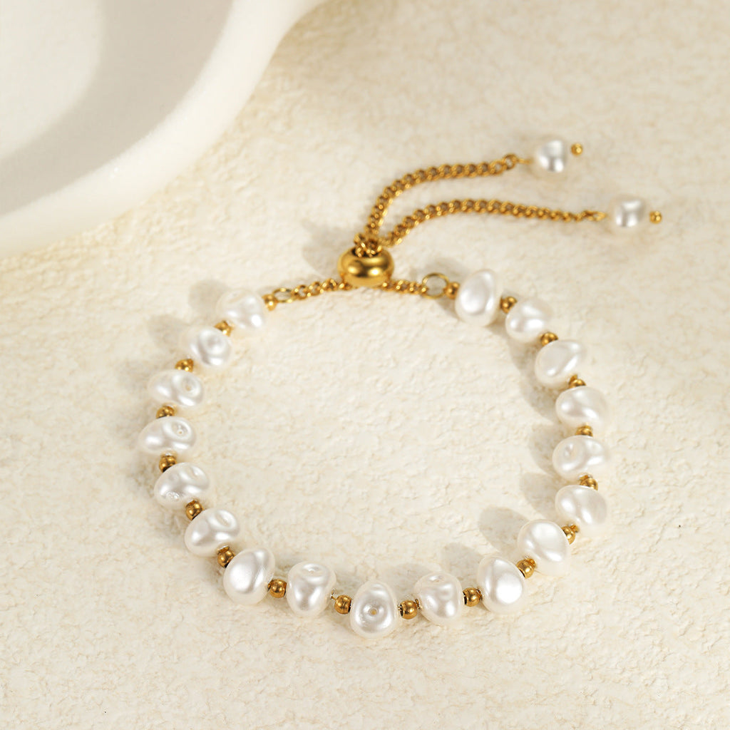 Elegant Baroque Shaped Imitation Pearl Stainless Steel Bracelet Earrings Twin Exquisite Jewelry