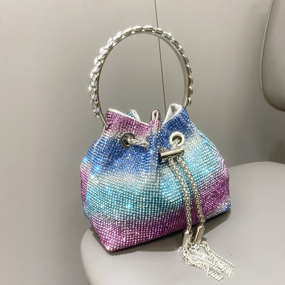 Women Bag Rhinestone Bucket Bag with Diamond Handle Handbag Shoulder Crossbody Small Bag Rhinestone Bag