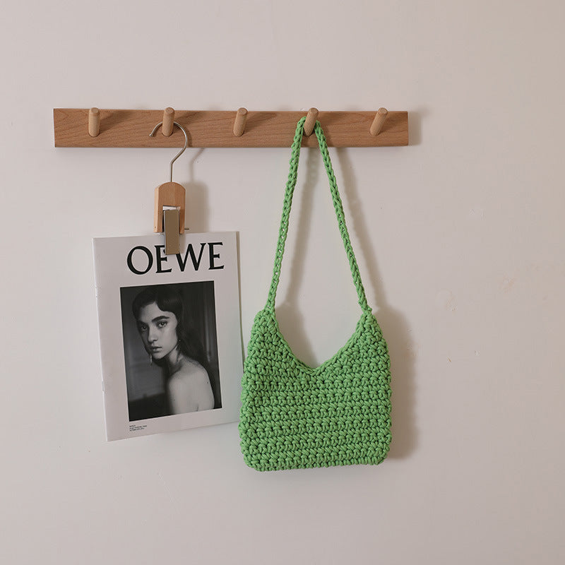 Single Shoulder Cotton Thread Woven Bag Solid Color Single Shoulder Women Bag Casual Underarm Bag Vacation Beach Bag