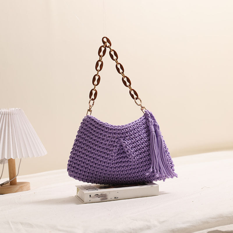 Underarm Cotton Thread Woven Bag Tassel One Shoulder Straw Bag Vacation Beach Bag Niche Women Bag