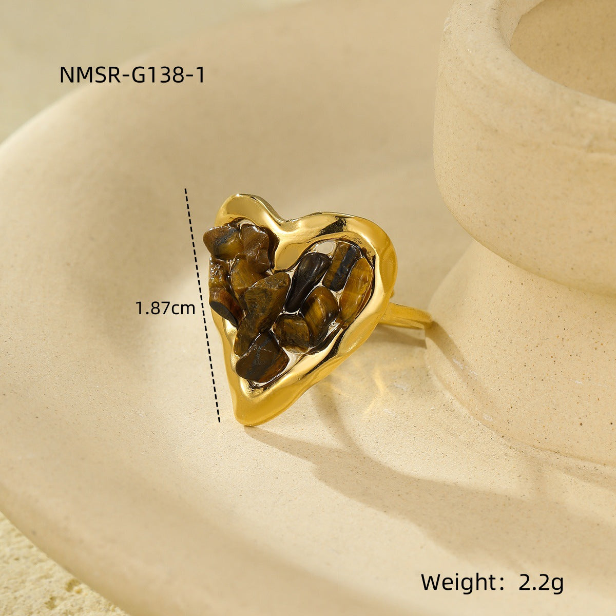 Exquisite Small Stainless Steel Plated 18K Gold Love Inlaid Natural Stone Simple High Sense Ring