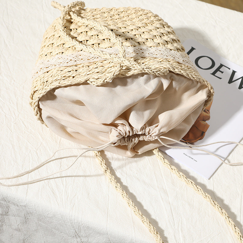 Straw Bag Lace Bow Woven Bag Fairy Seaside Vacation Beach Bag Women Bag