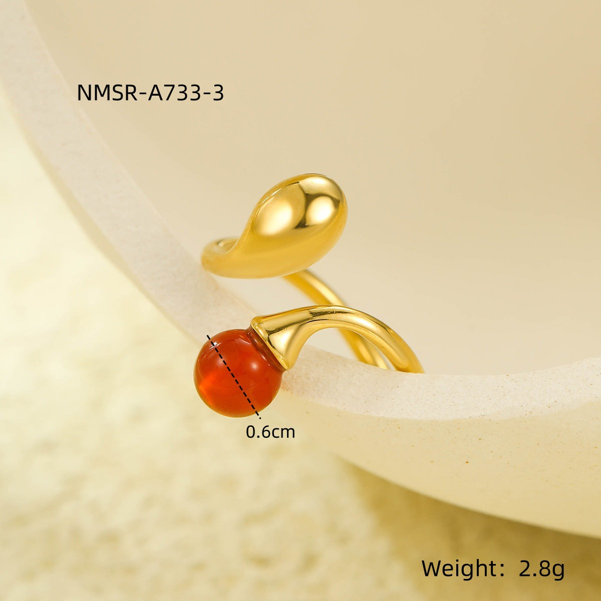 Stainless Steel Irregular Asymmetric Geometric Abstract Open Ring with Natural Stone Does Not Fade 18K Ring Bracelet