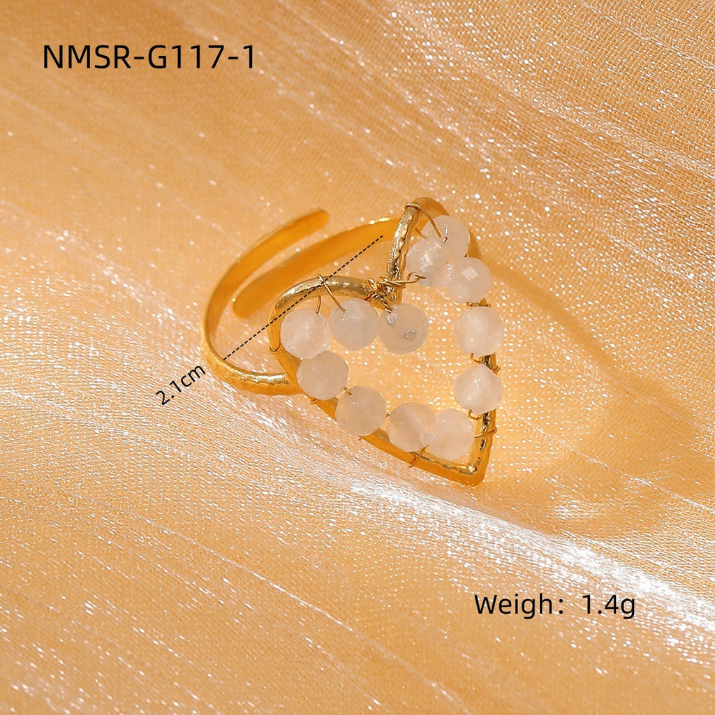 18K Gold Stainless Steel Open End Pearl Ring Natural Stone Love Inlaid Pearl Ring Women