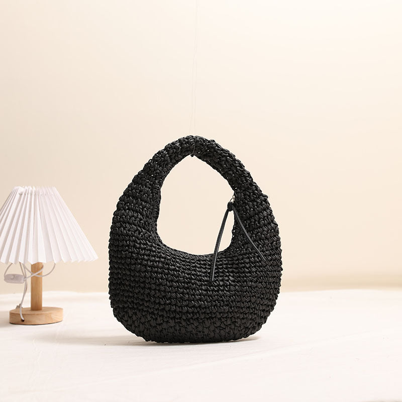 Solid Color Hand Carrying Straw Bag Niche Tassel Hand Carrying Straw Bag Woven Bag Women Seaside Vacation Beach Bag