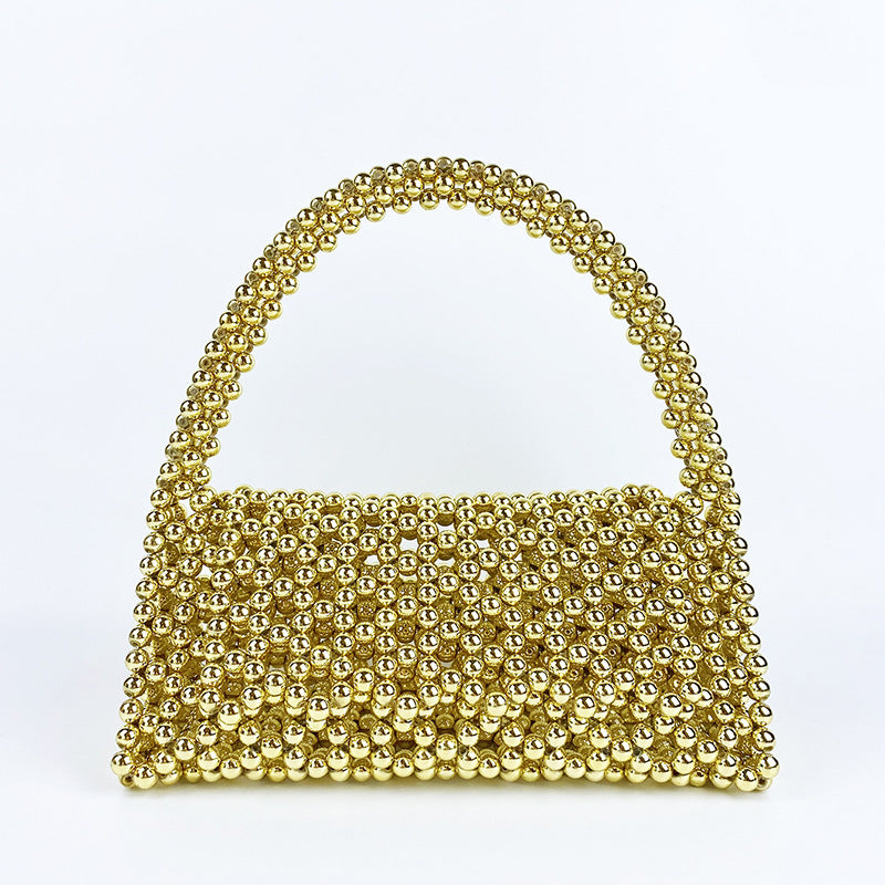 Pearl Bag Women Hand Woven Acrylic Beaded Bag Retro Fairy Small Handbag Triangle Wrist Bag