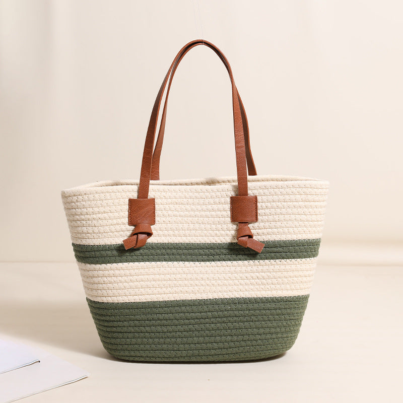 One Shoulder Cotton Thread Woven Bag Large Capacity Tote Straw Bag Vacation Beach Women Bag