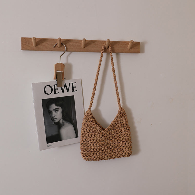 Single Shoulder Cotton Thread Woven Bag Solid Color Single Shoulder Women Bag Casual Underarm Bag Vacation Beach Bag