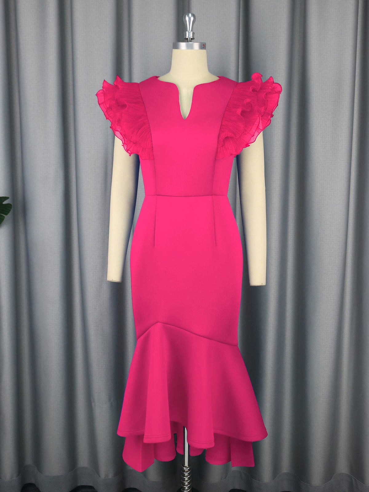 Sexy Ruffle Pleated Short Sleeve Dress Cocktail High Waist Sheath Fishtail Dress Dresses