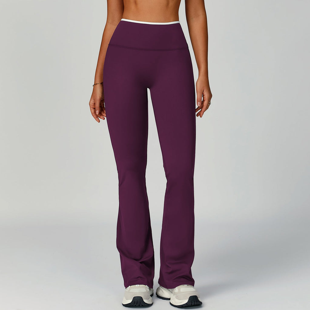 Nude Feel Sports Bell Bottom Pants Contrast Color High Waist Quick-Drying Wide Leg Trousers Sports Running Fitness Bootcut Trousers