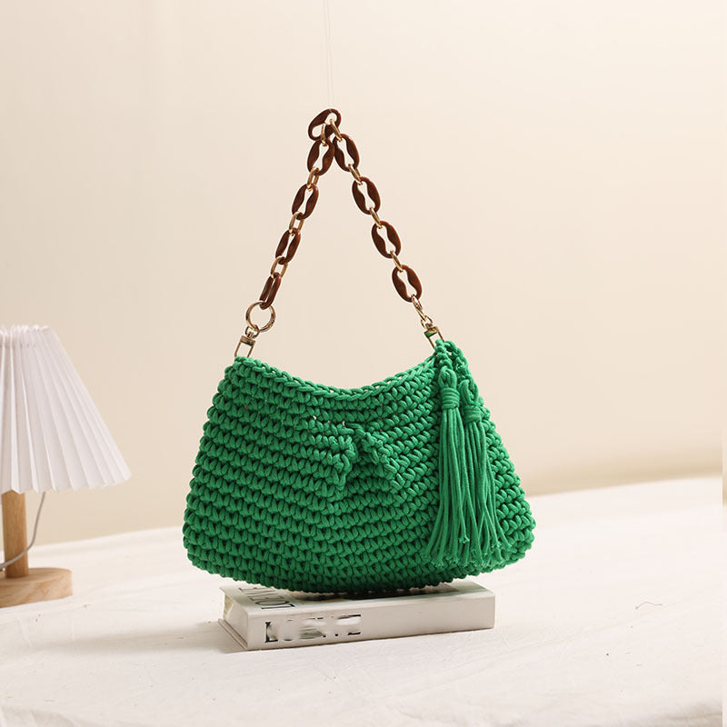 Underarm Cotton Thread Woven Bag Tassel One Shoulder Straw Bag Vacation Beach Bag Niche Women Bag