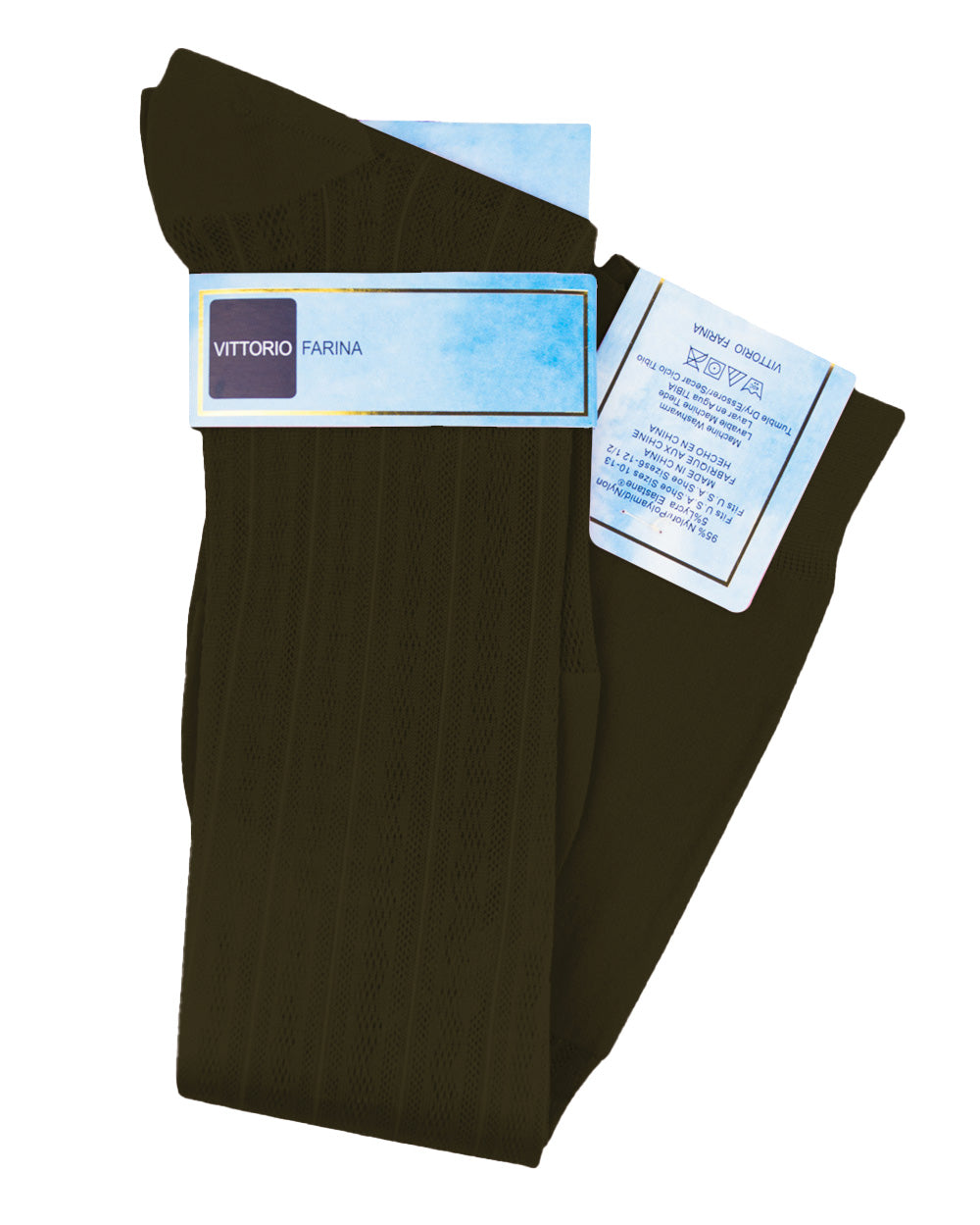 Vittorio Farina Men's Ribbed Shear Nylon Over The Calf Dress Socks