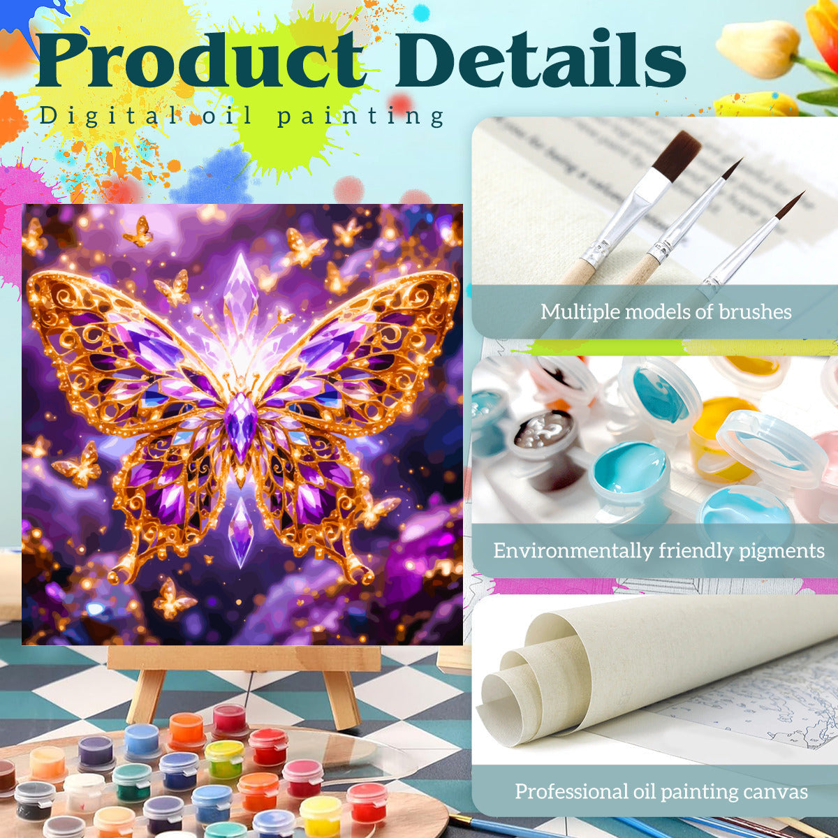 Purple Crystal Butterfly 36 Color Paint by Number Kit (Made in USA)