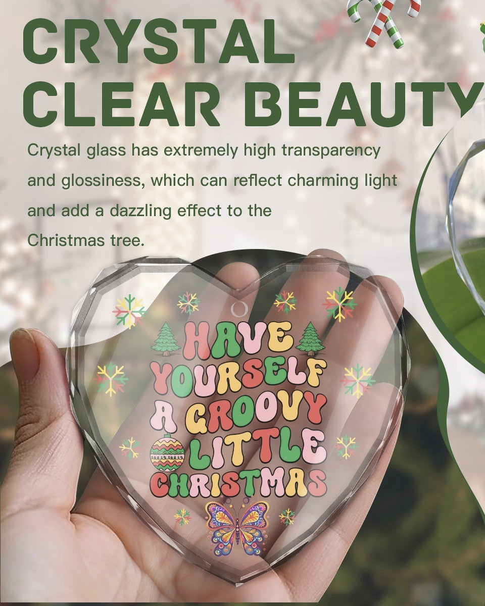 Have a Groovy Little Christmas Heart Shaped Glass Ornament