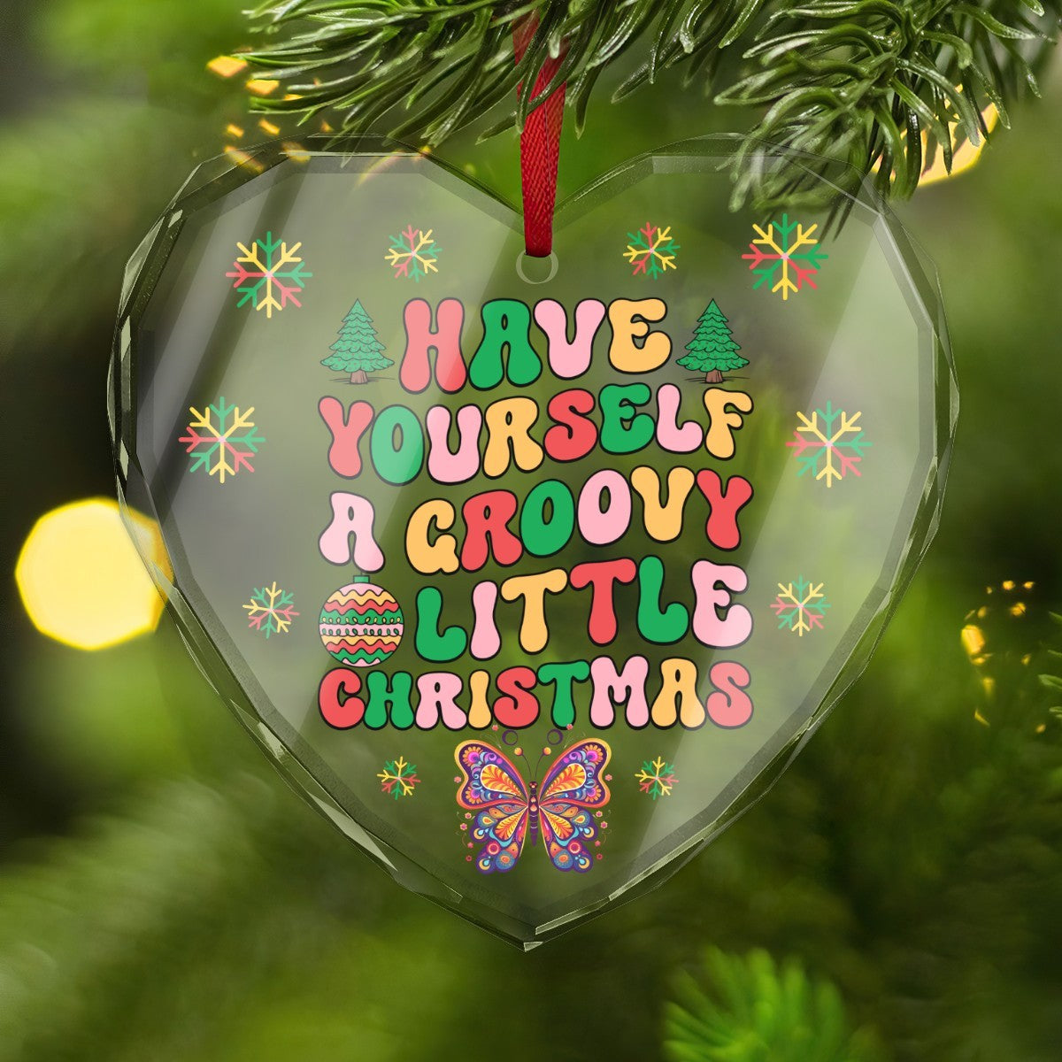 Have a Groovy Little Christmas Heart Shaped Glass Ornament